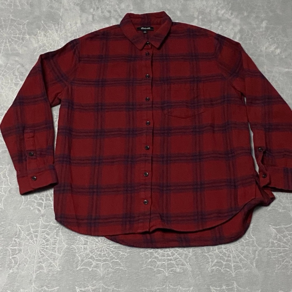 Madewell Flannel Shirt Womens S Red Blue Plaid Button Up Top Long Sleeve Pocket